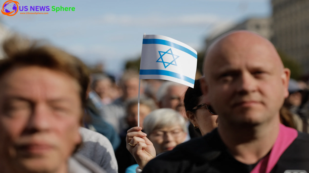 israel flags on protest supports