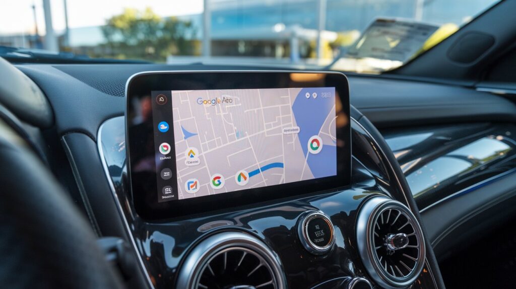 a car dashboard showing android auto wit NfpR3KhtRwu7yhz4KwQIqw KTWB5oe4TAaqfyqq0PLpWw