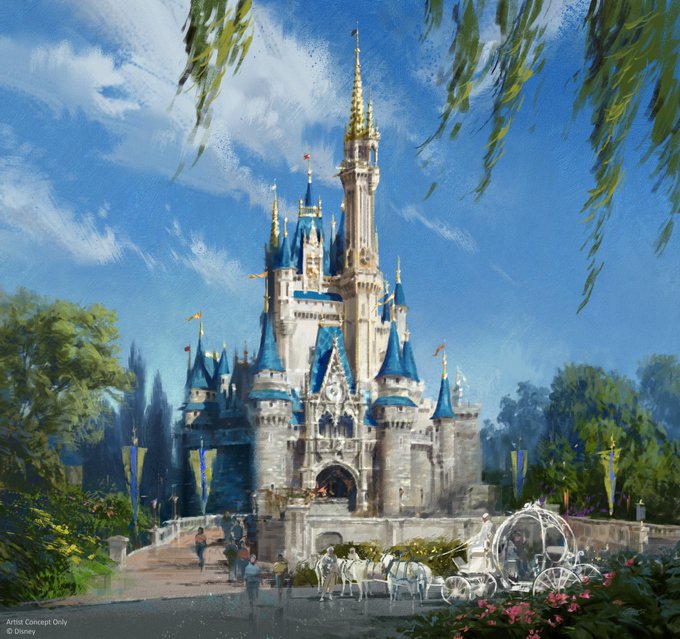 wdw mk cinderella castle color palette changes update creams blues