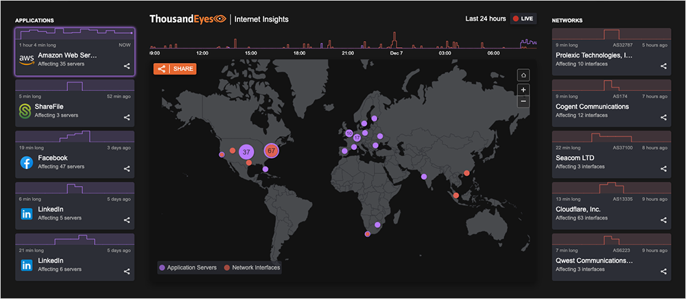 Figure 1 AWS Outage Map Dec 7 2021