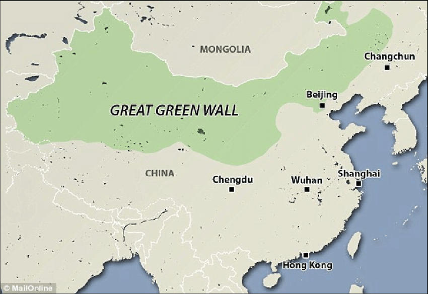 The projected extent of Chinas Great Green Wall