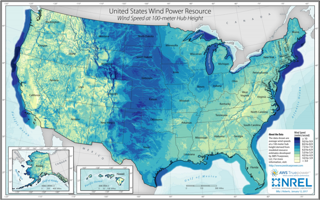 U.S. Wind Power Resource at 100 meter Hub Height
