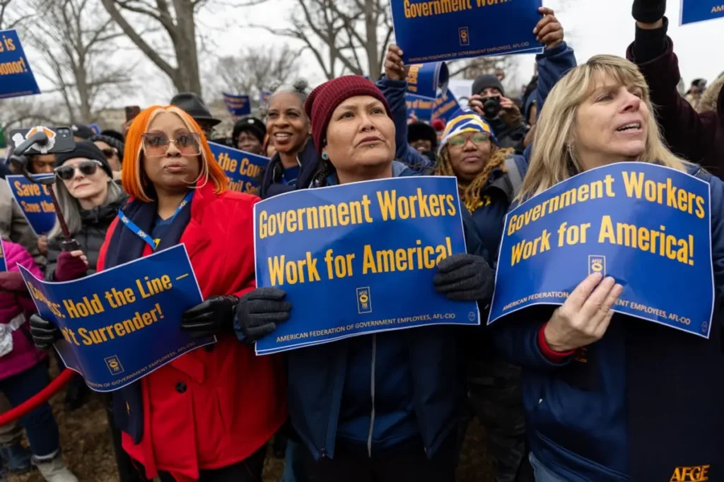 federal workers rally in washington against firings amid union protest