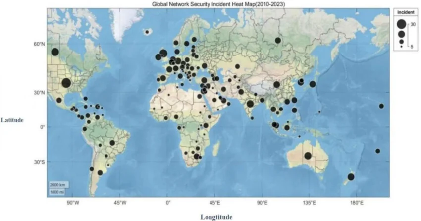 Global distribution heatmap of cybercrime