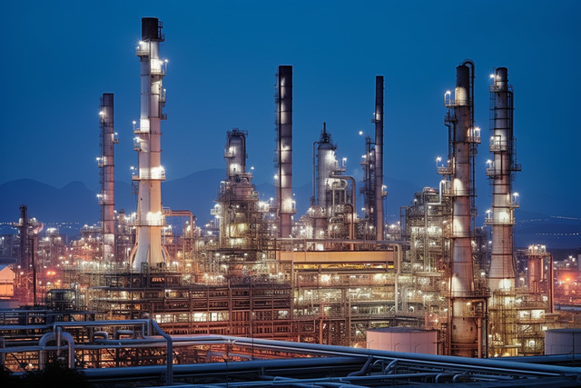 pngtree a large refinery at night is lit up in lights image 13133875