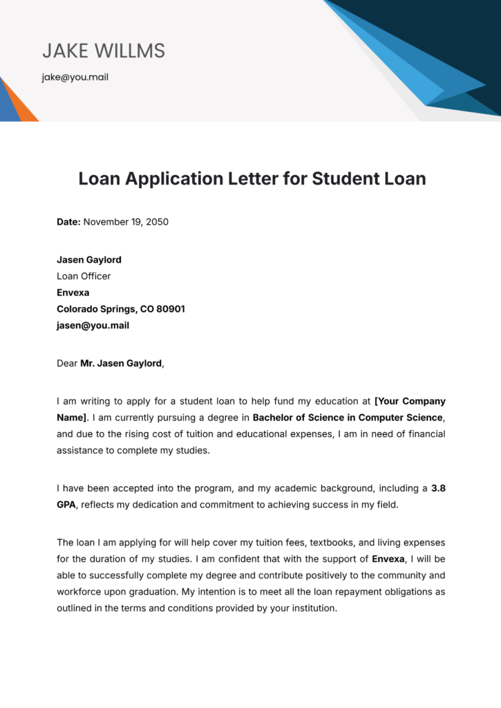 Loan Application Letter for Student Loan Template edit online