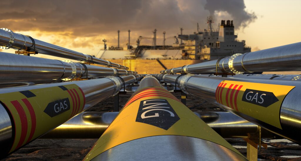 pipelines leading the LNG terminal and the LNG 3D illustration