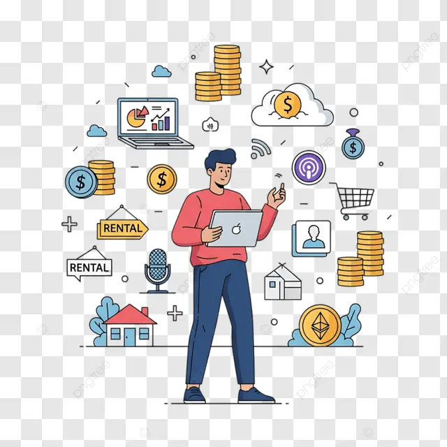 pngtree person managing multiple online income streams illustration png image 18470645